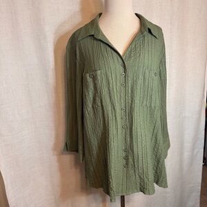 CJ Banks Soft Green Blouse Button Up Top 3/4  Sleeves Women’s Plus Size 1X